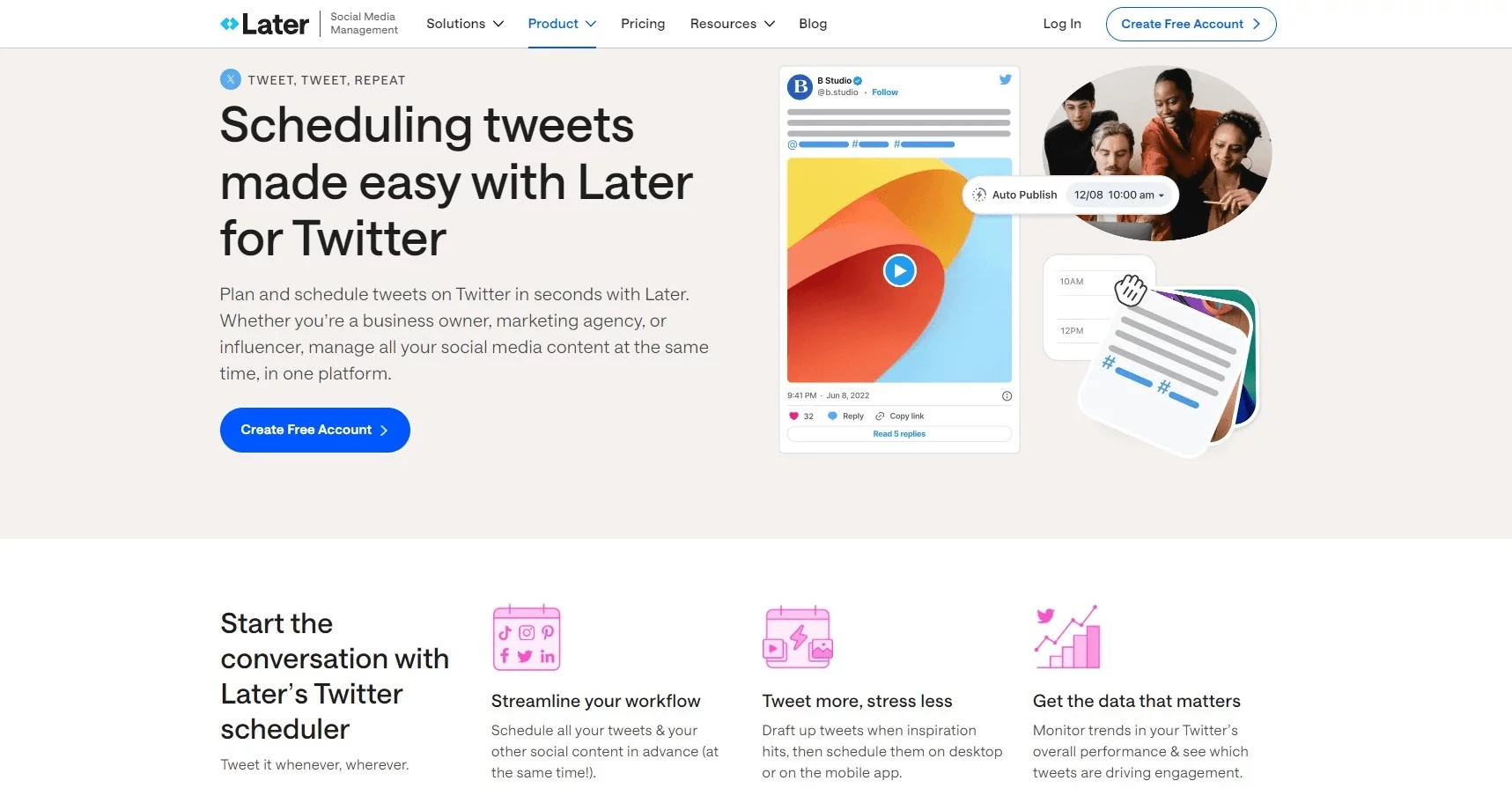 Later scheduling tweets's landing page