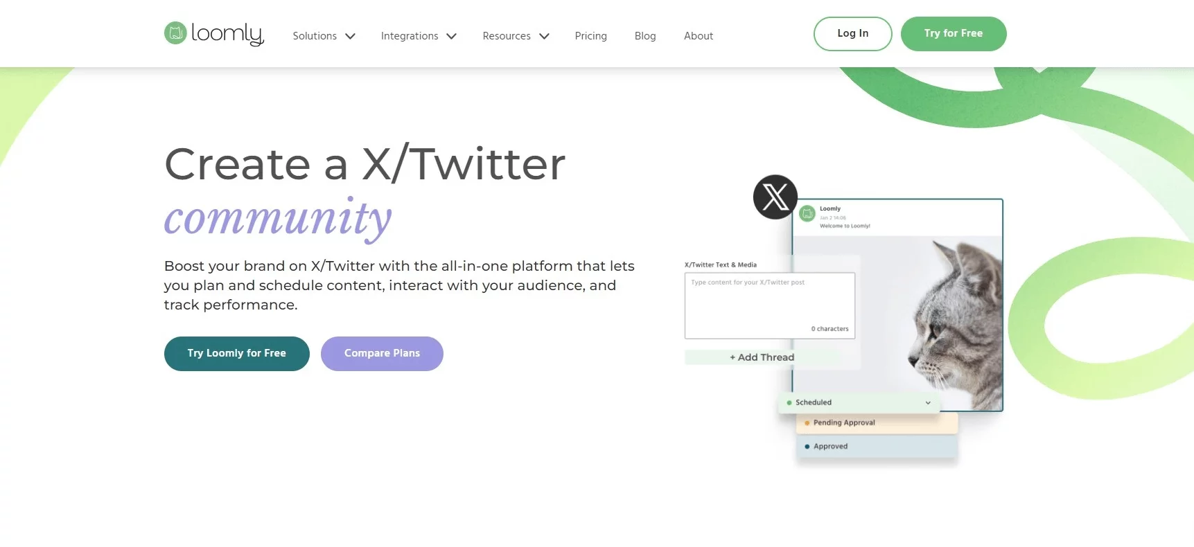 Loomly Twitter landing page for creating community