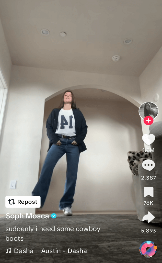 TikTok post of a woman line dancing in her bedroom