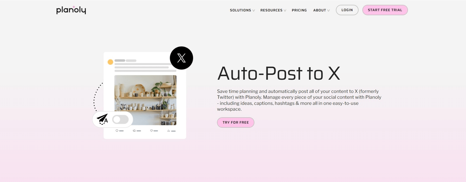 Planloly's landing page for auto posting to X
