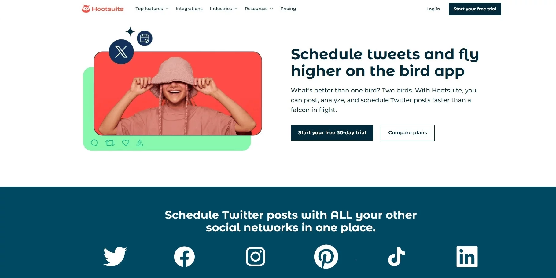 Hootsuite landing page for scheduling tweets