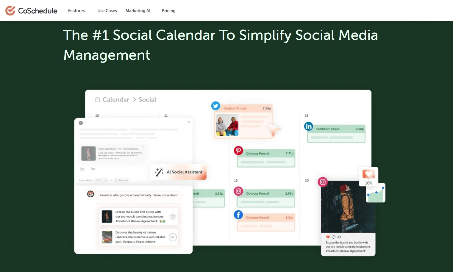 Soschedule's social media calendar feature landing page