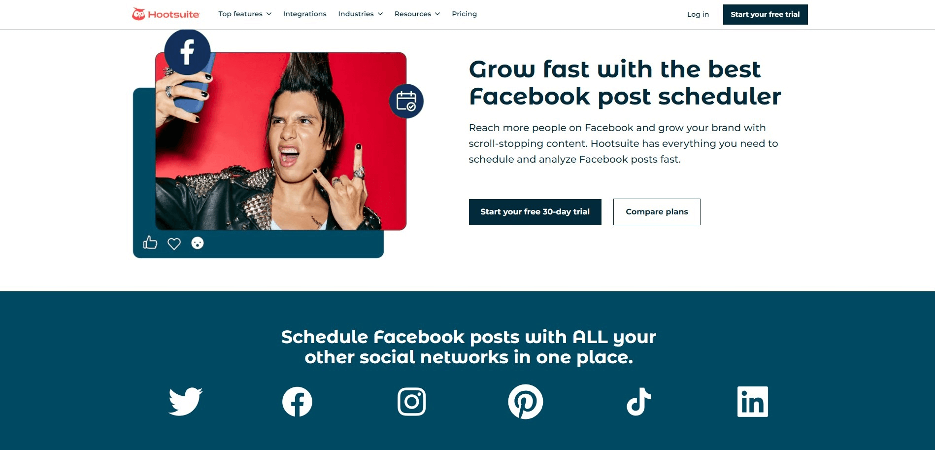 Hootsuite's Facebook scheduler landing page