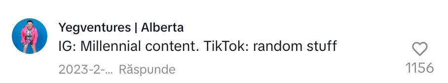 TikTok profile picture of a man in a pink jacket with blue background, username Yegventures, caption promoting millennial content on IG and random stuff on TikTok.