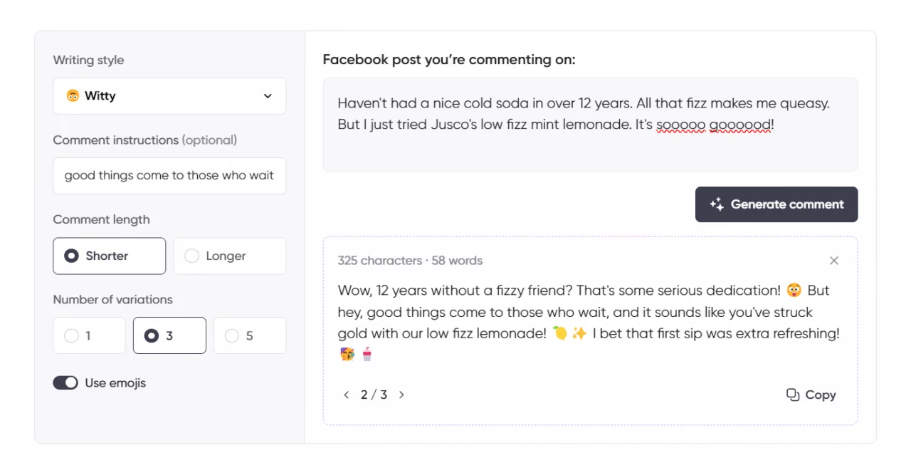 AI Facebook Comment Generator [Free Tool] - Planable