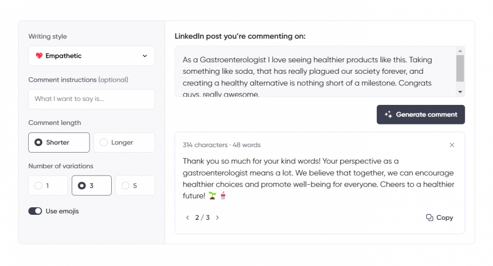 AI LinkedIn Comment Generator [Free Tool] - Planable image.