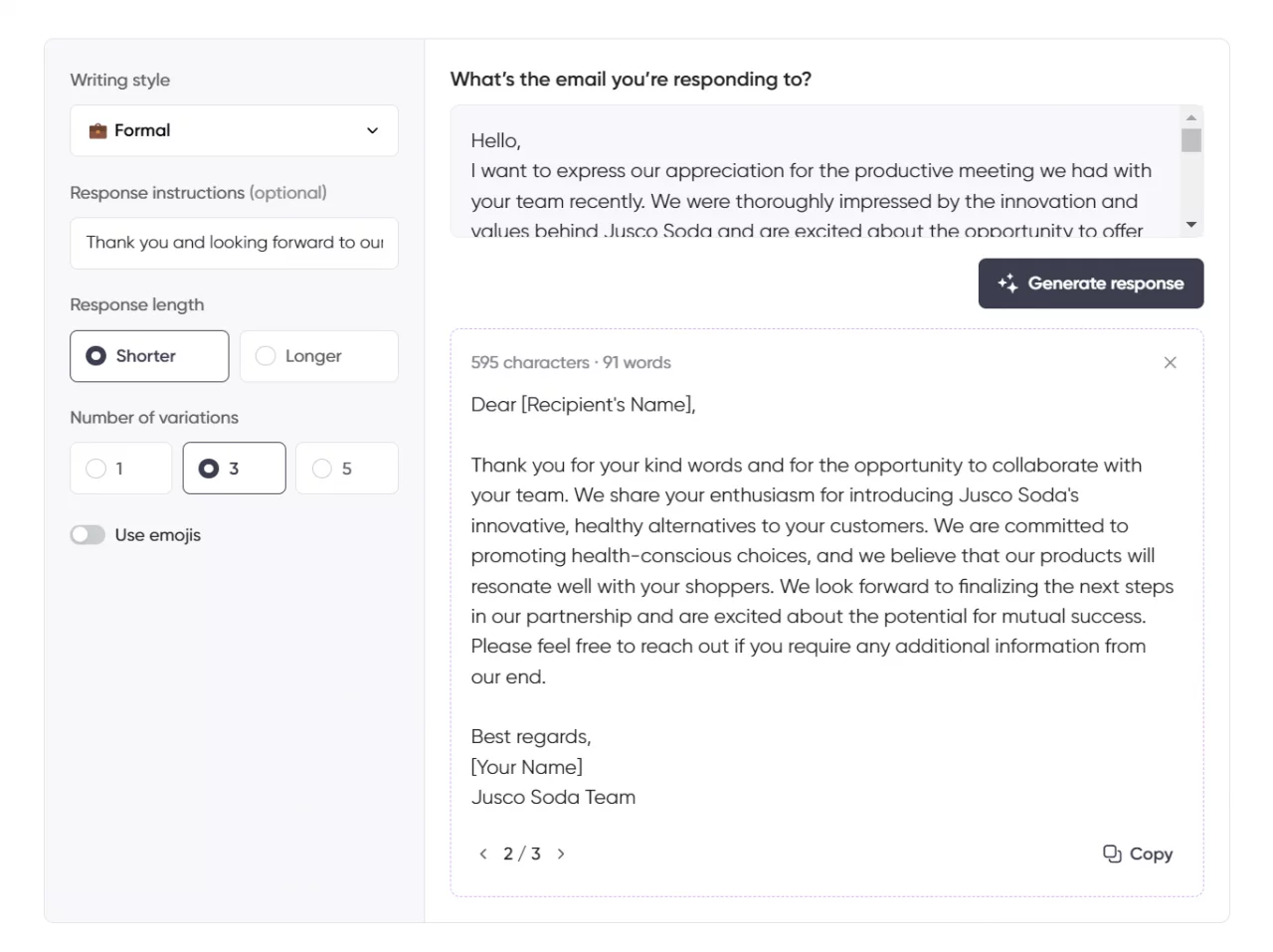 professional email response generator