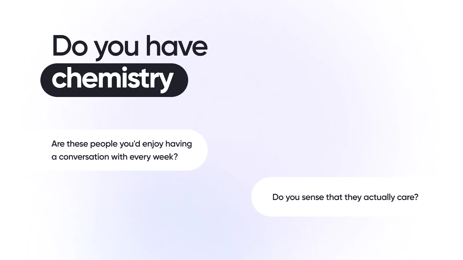 Graphic asking if there's "chemistry" with your social media agency, highlighting the importance of meaningful, caring interactions.