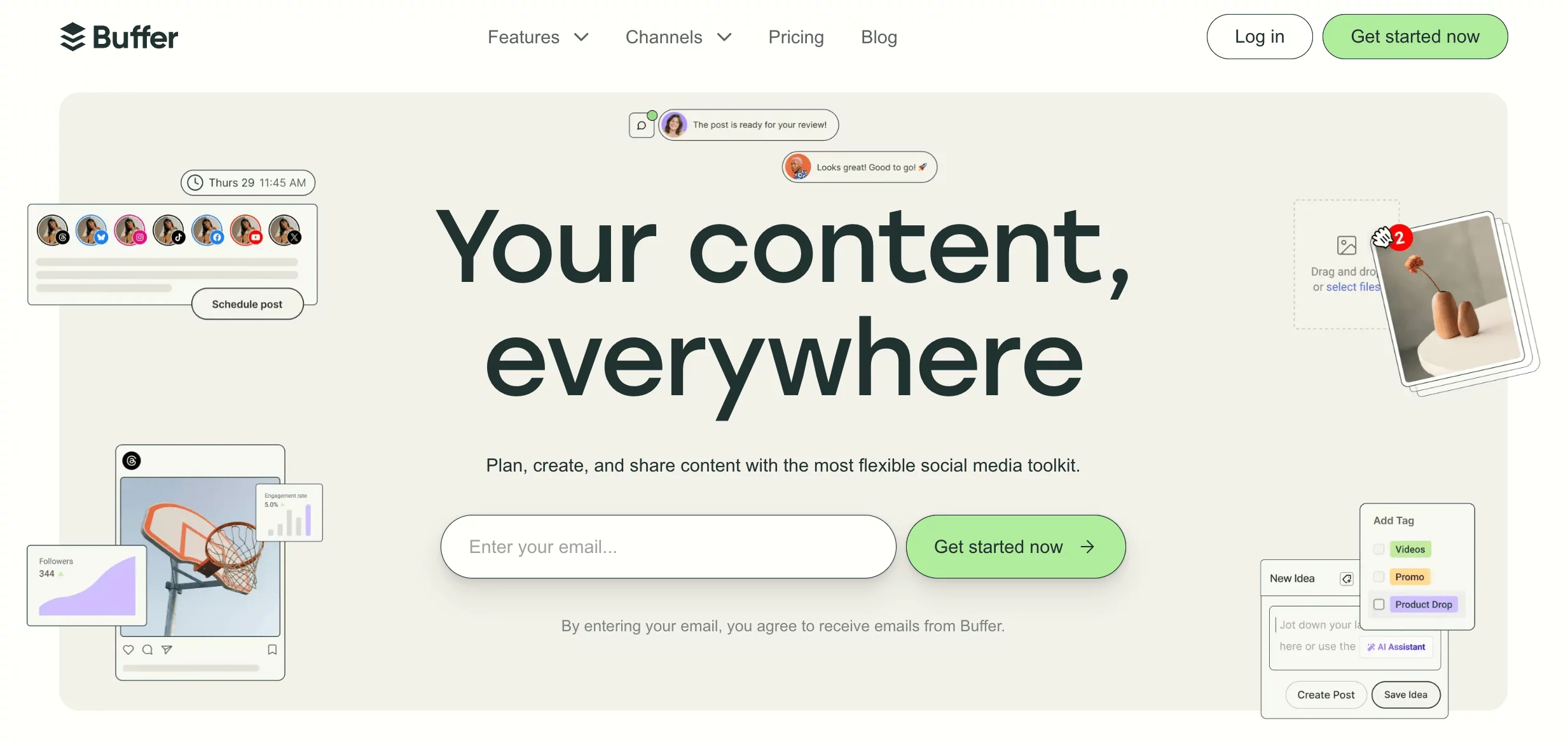 Buffer's homepage, best Loomly alternative for building audiences organically