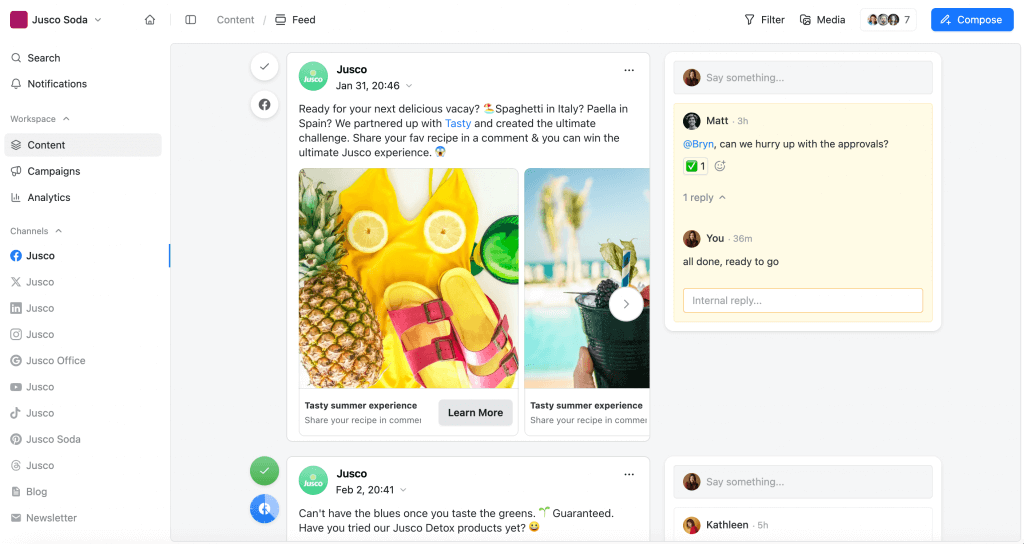 Jusco Soda’s Facebook content calendar shows how to get more followers on Instagram through summer-themed recipe challenges.
