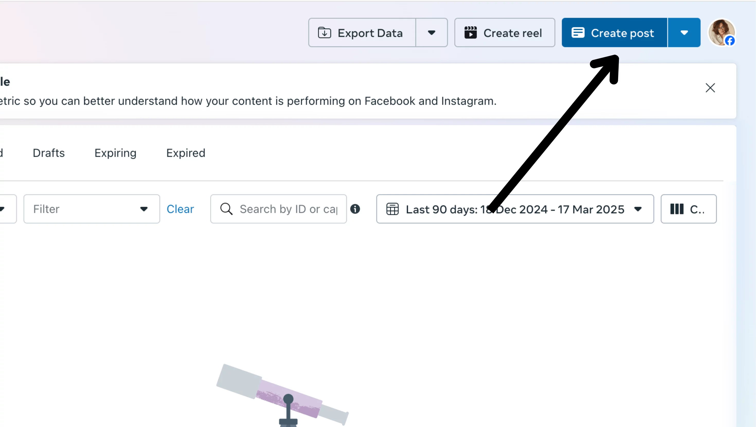 Meta Business Suite desktop showing interface for new Facebook carousel post