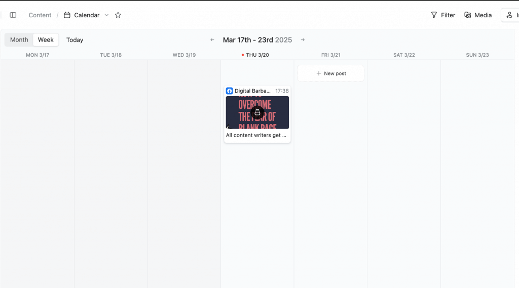 Planable desktop ilustrating scheduled Facebook carousel post in their calendar