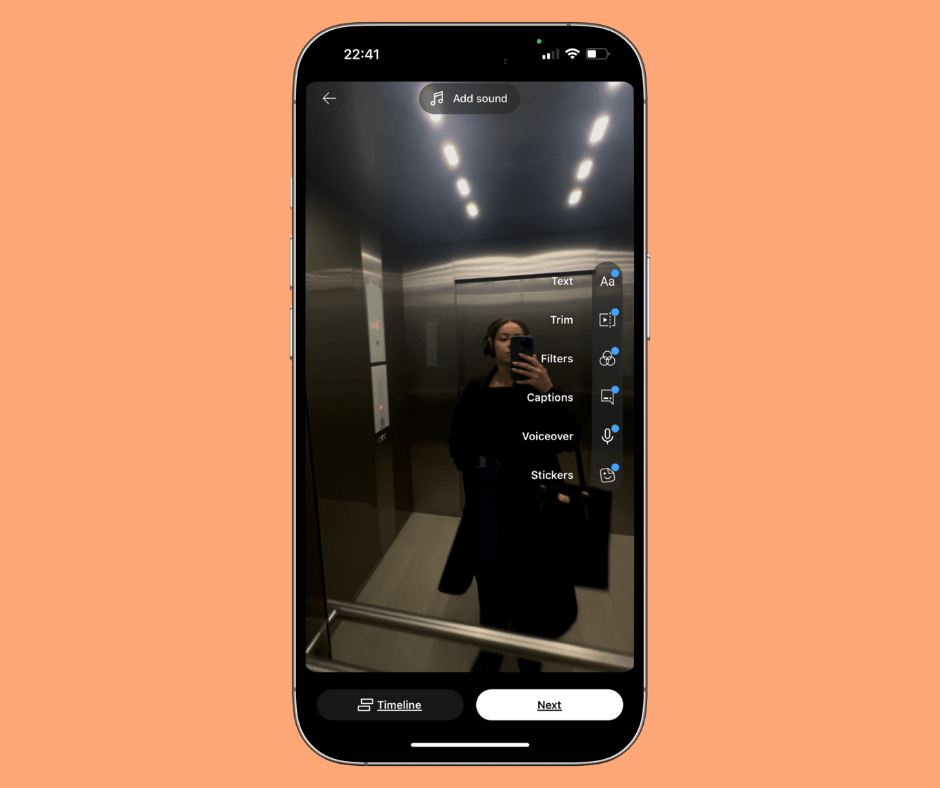 Mobile editing screen for a YouTube Short video showing options like text, trim, filters, and captions.
