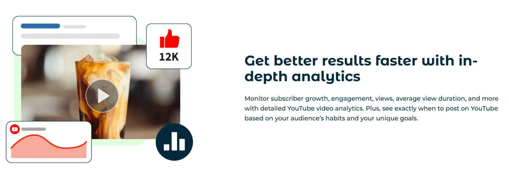 Hootsuite dashboard displaying YouTube analytics with graphs for engagement, reach, and audience metrics.