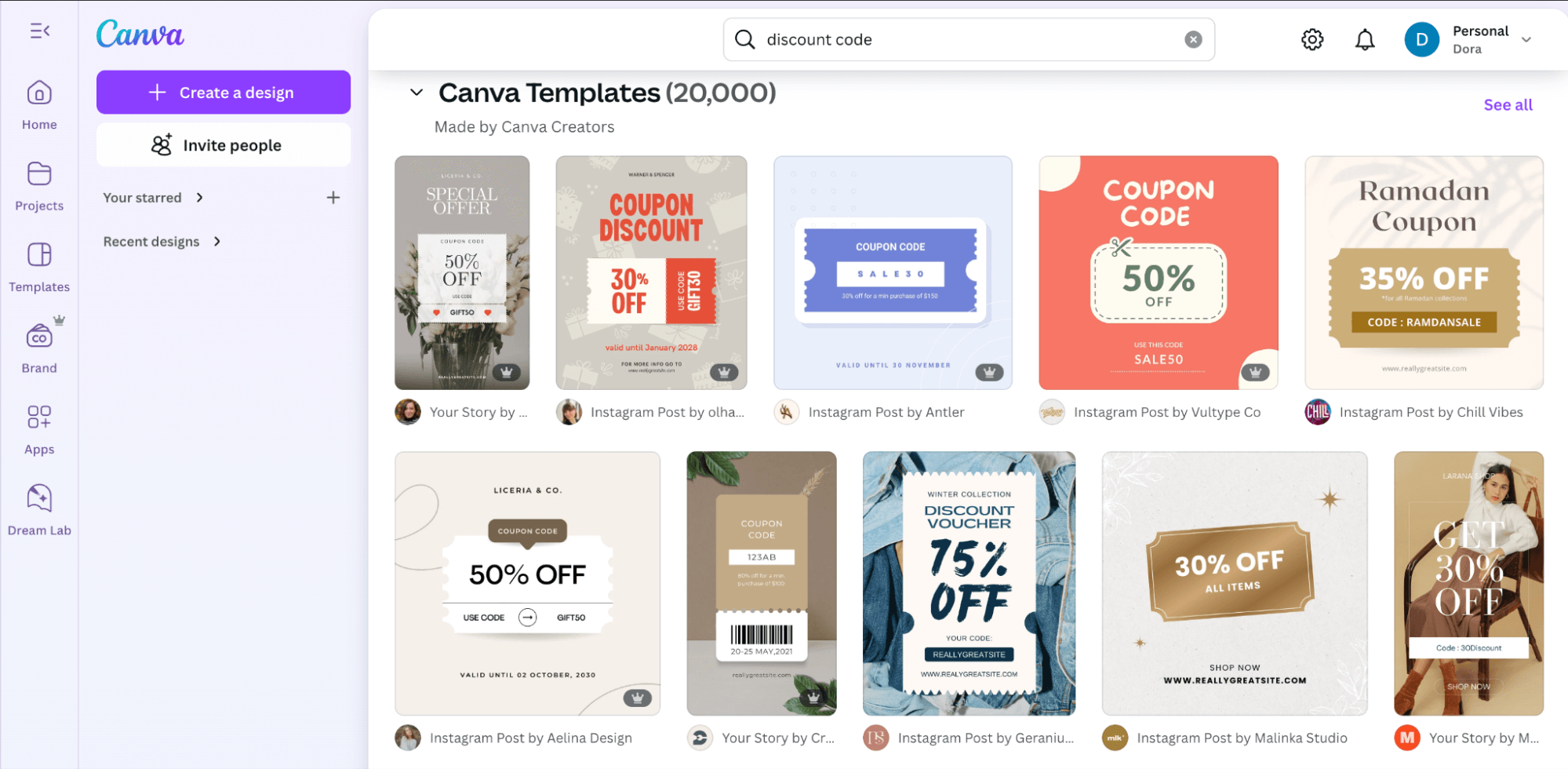 Canva social media templates for promoting a sale or a discount code