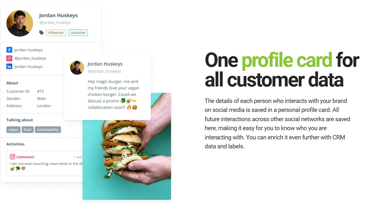 Customer profile card in Brandwatch showing engagement history and social interactions.