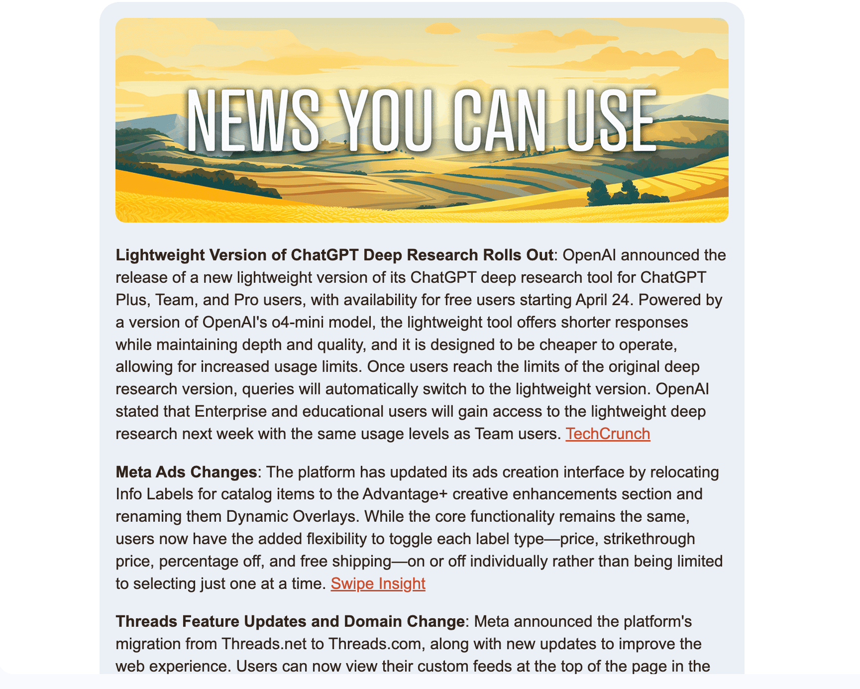 Social Media Examiner social media newsletter shares ChatGPT tool update, Meta Ads changes, and Threads domain news.