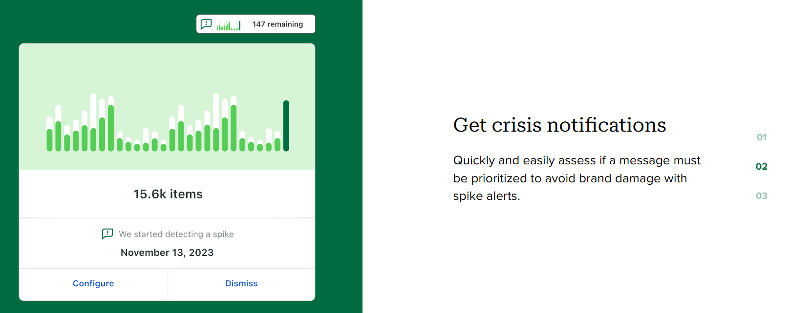 Sprout Social alert system tracking spikes in engagement to detect potential crises.