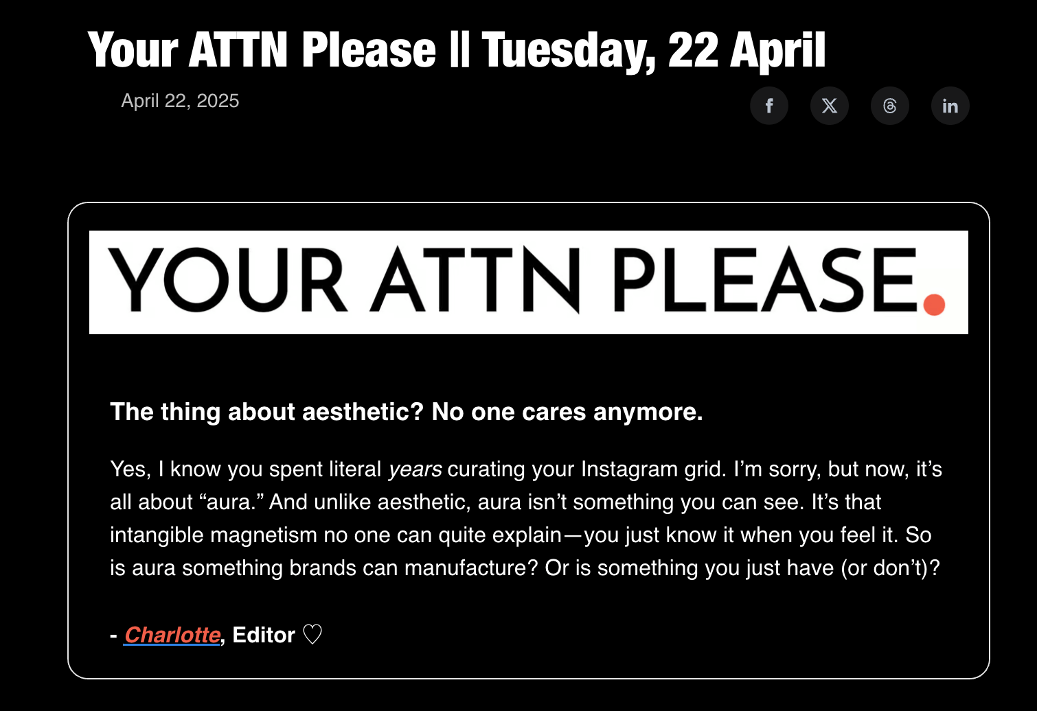 Your Attn Please social media newsletter on why Instagram aesthetics no longer matter in branding.