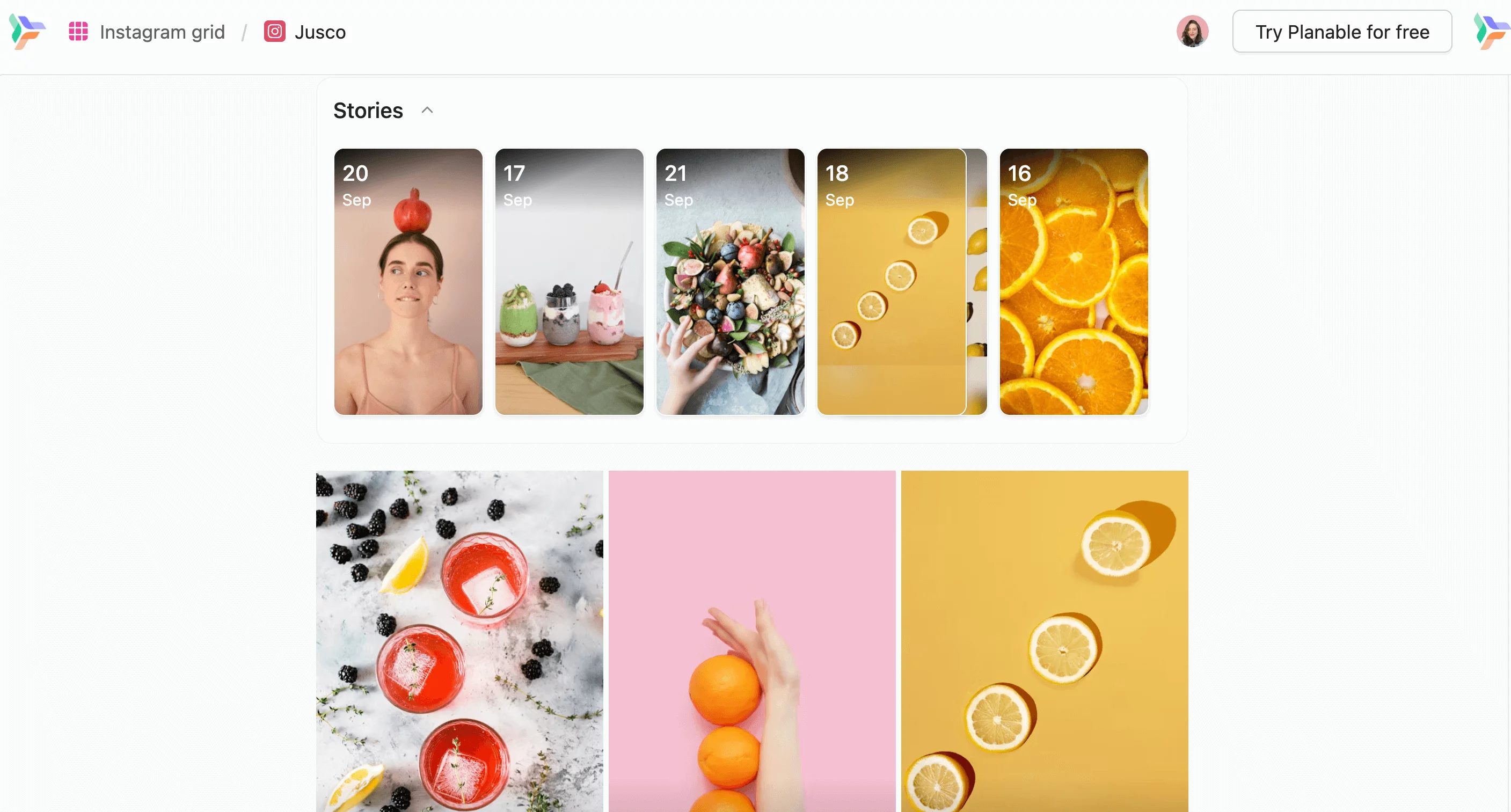 Instagram grid content plan in Planable 