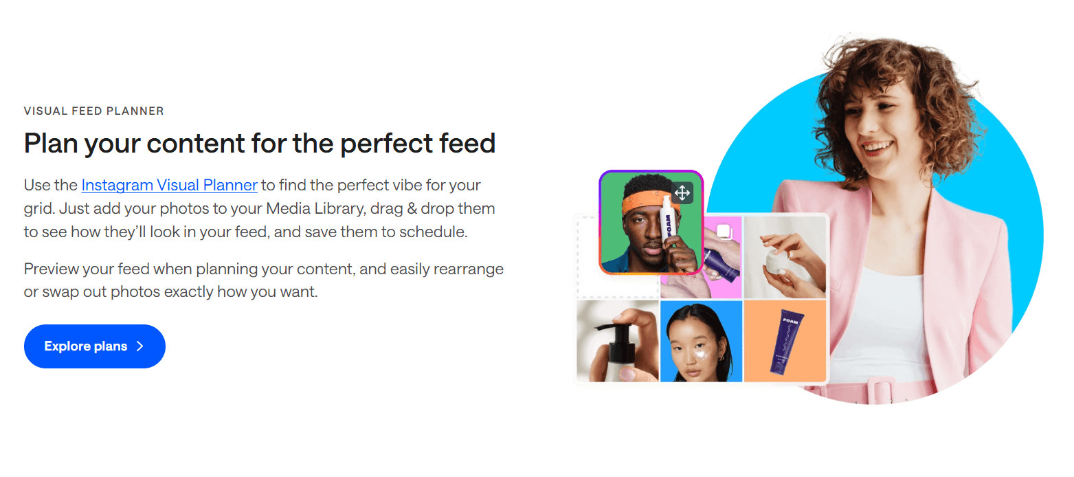 later homepage showing a grid of drag-and-drop Instagram posts in a visual content planner layout