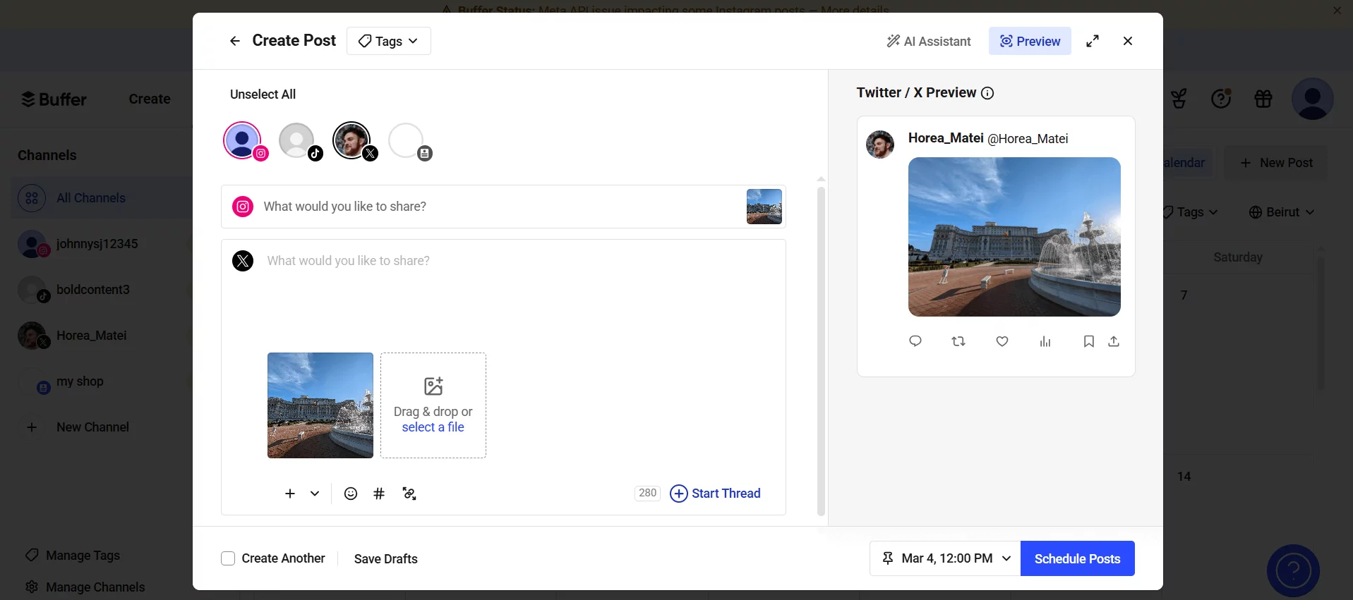 Buffer composer with cross-posting and network-specific caption edits