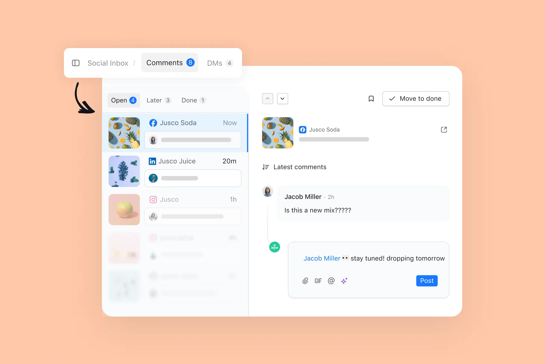 Planable social inbox: reply to comments and DMs, right where you create content