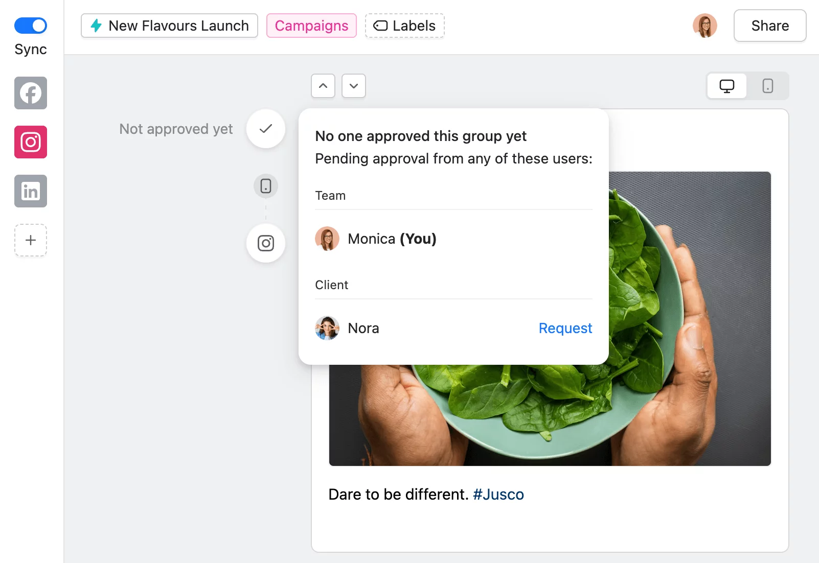 Approval request popup showing pending reviewers