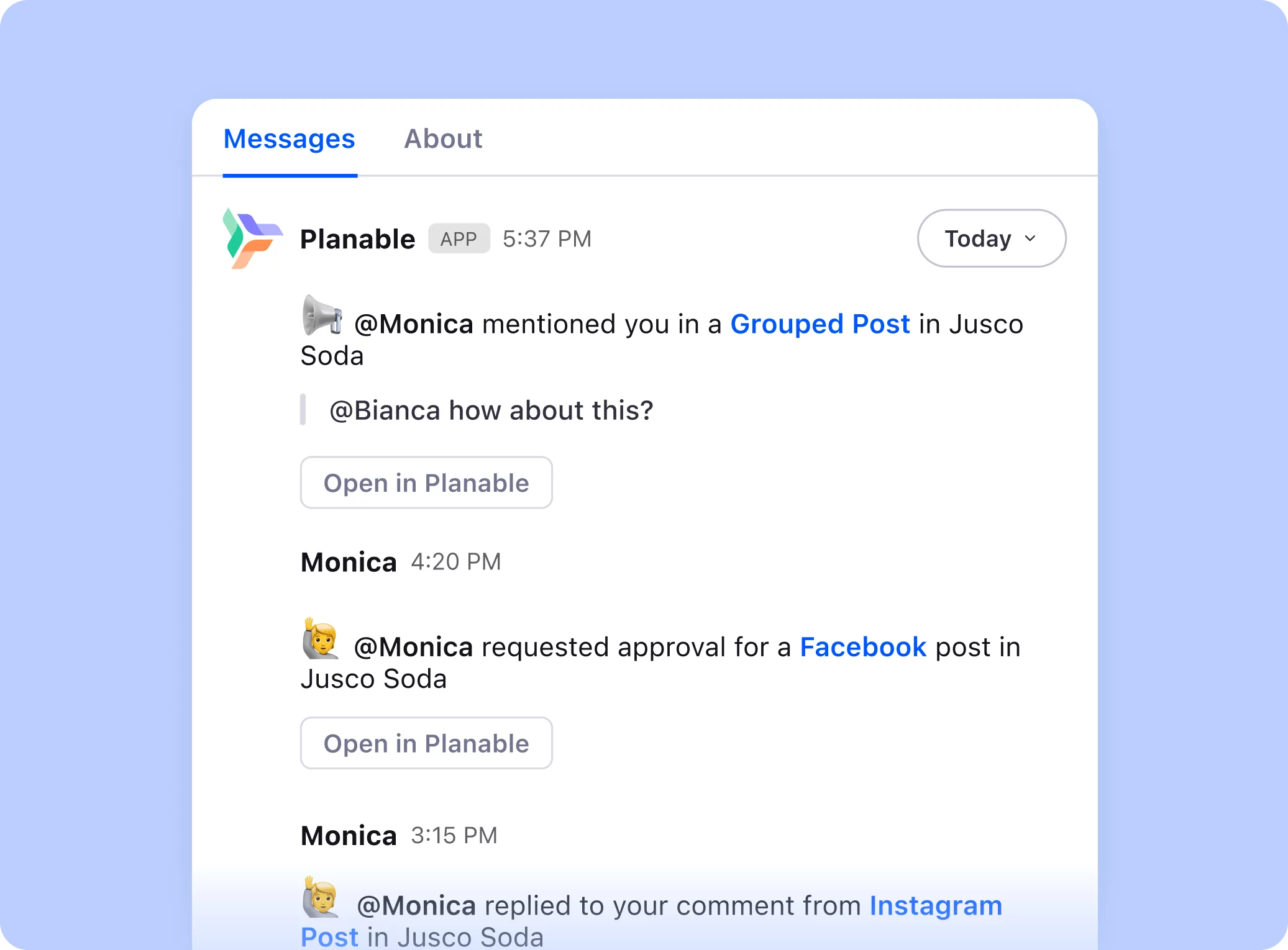 Slack integration interface