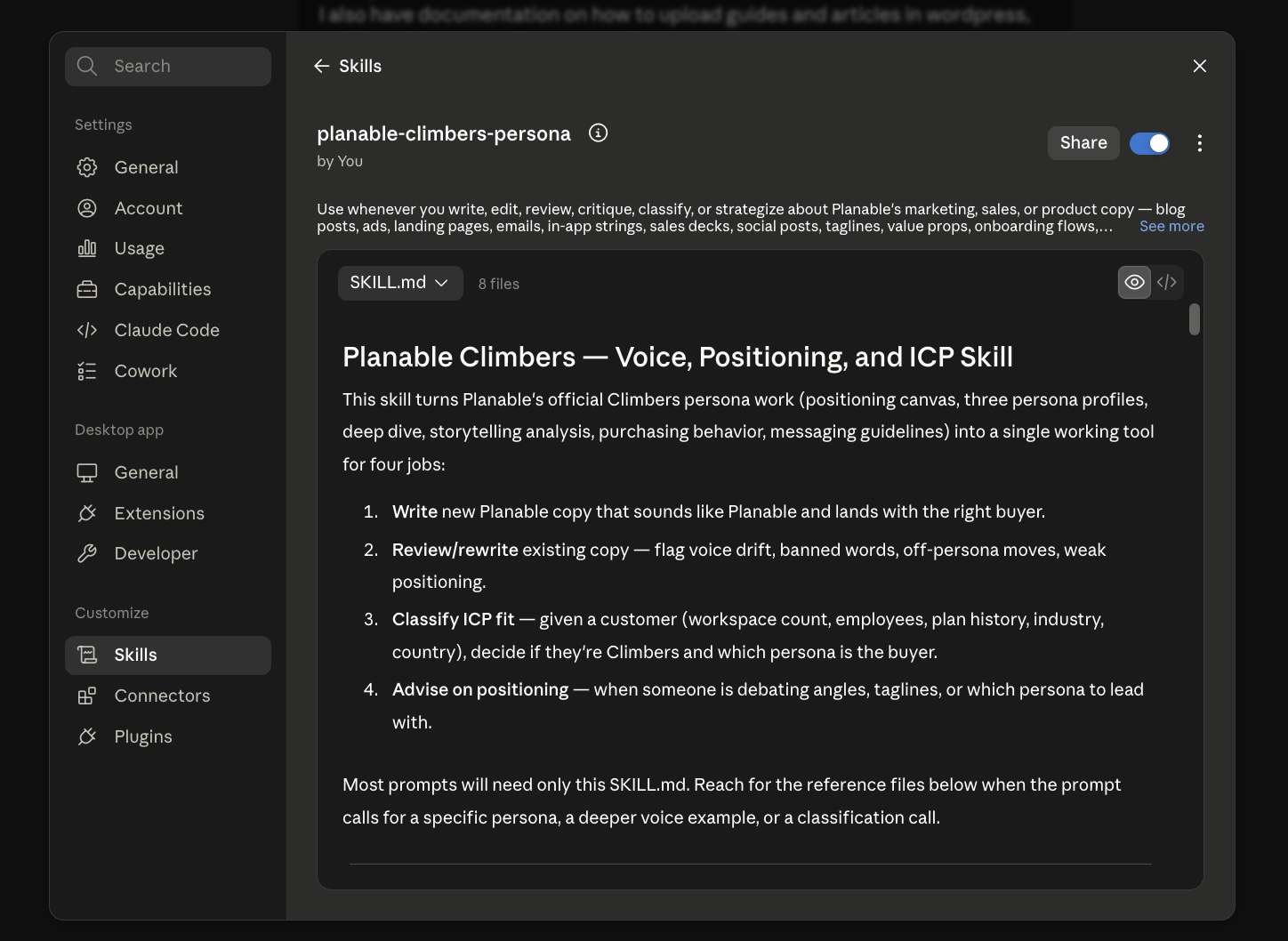 Claude Projects storing persistent brand guidelines for social media content creation