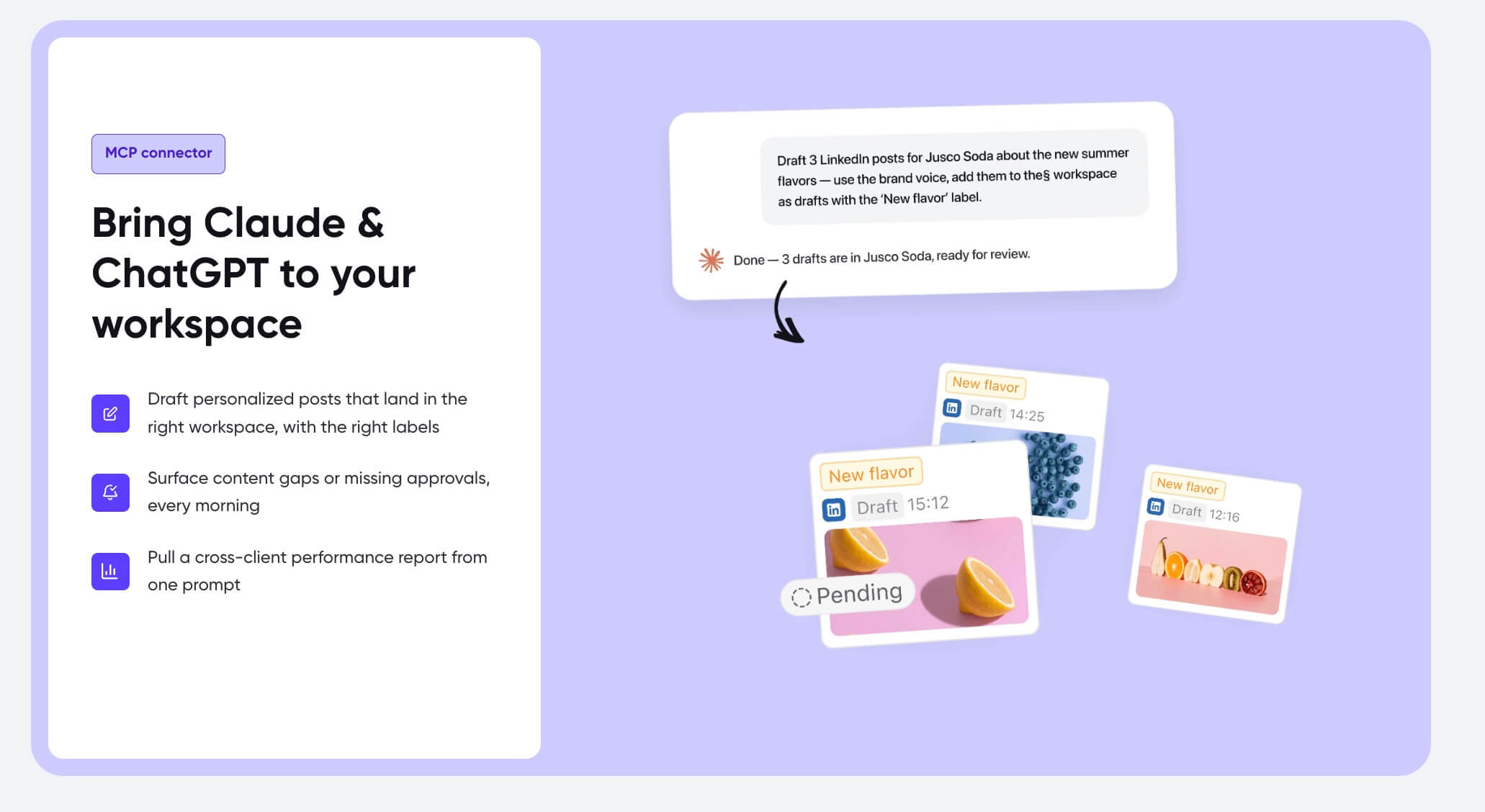 Planable MCP connector automating content creation, approval workflows, content gap detection, and reporting with AI.