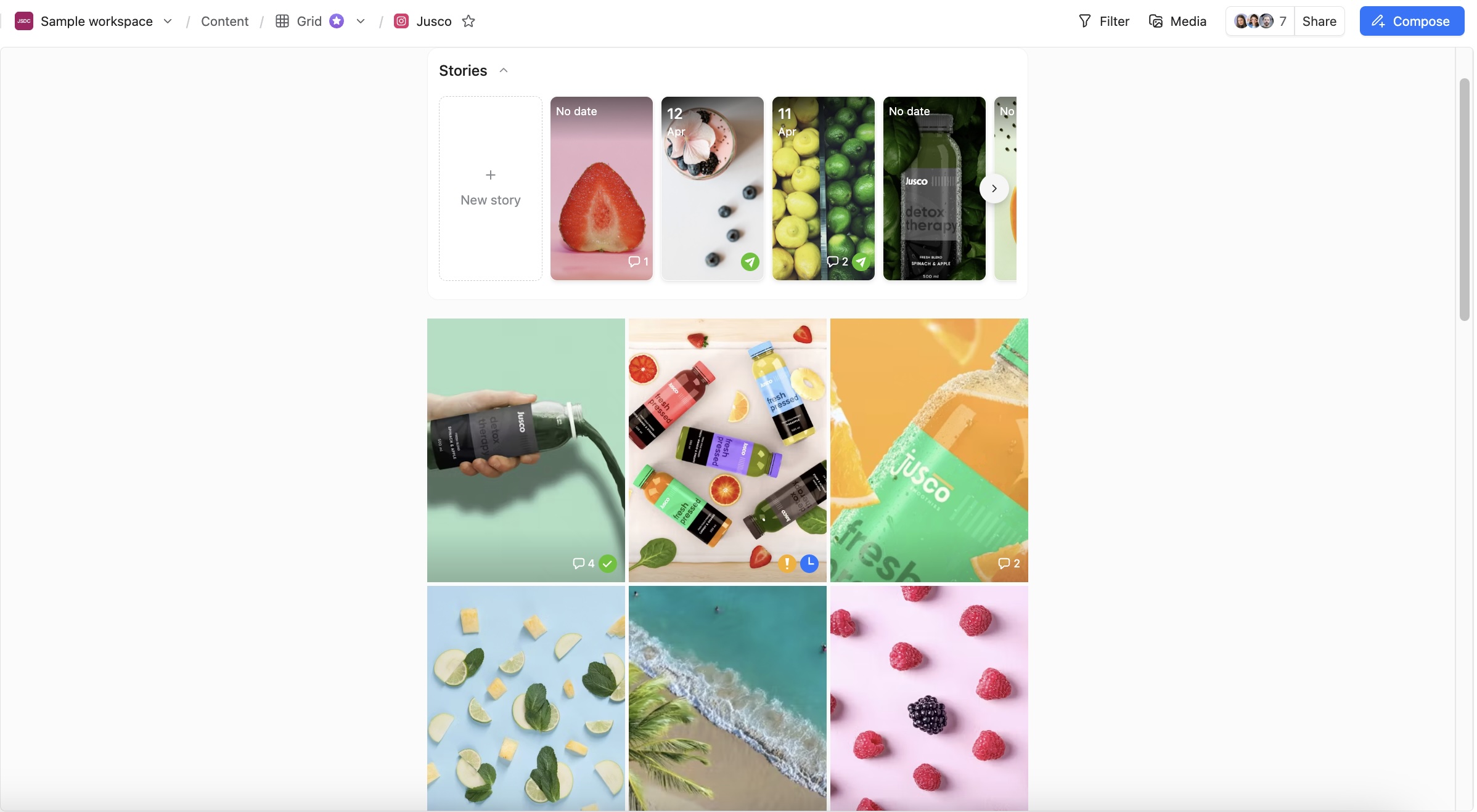 Instagram posts planned in Planable grid view
