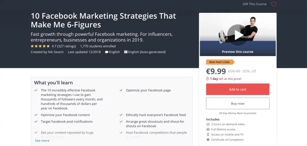 social media courses - Udemy 10 Facebook Marketing Strategies That Make Me 6-Figures