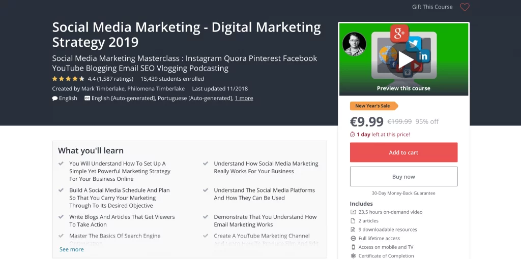 social media courses - Udemy marketing strategy masterclass 2018