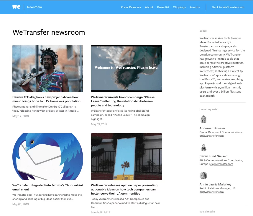 press mentions wetransfer marketing collateral example