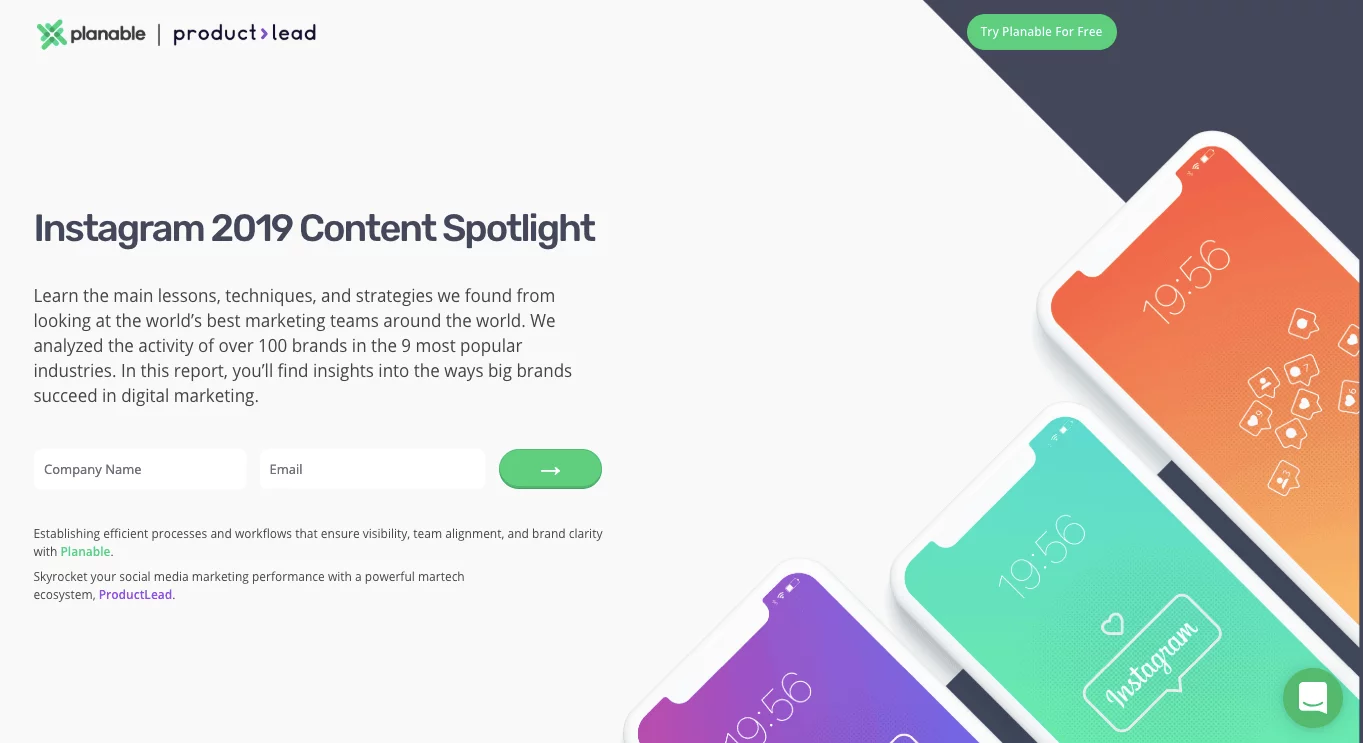 landing page instagram report content spotlight marketing collateral