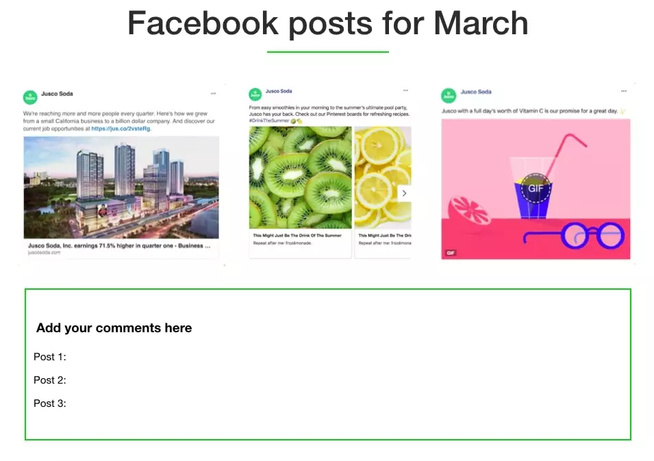 Keynote presentation of Facebook posts for March