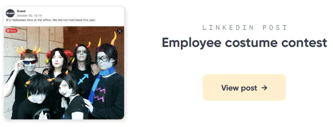 Employee costume contest linkedin post
