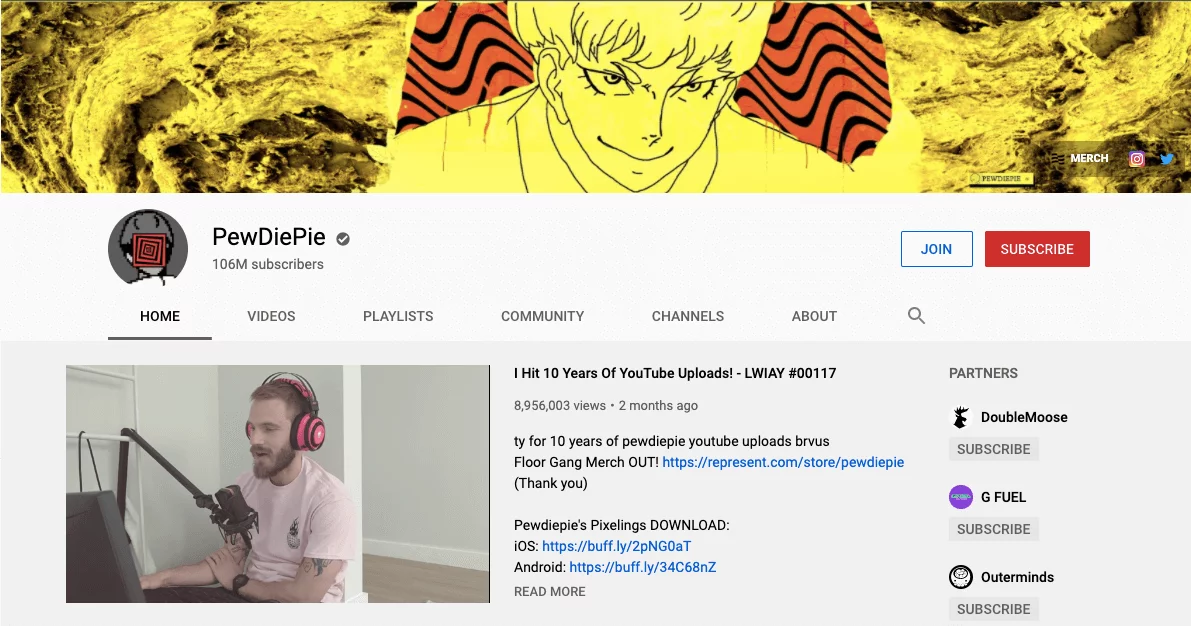 PewDiePie YouTube channel