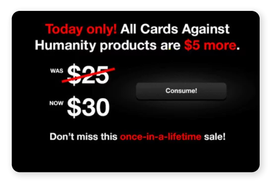 Card against humanity Black Friday ad