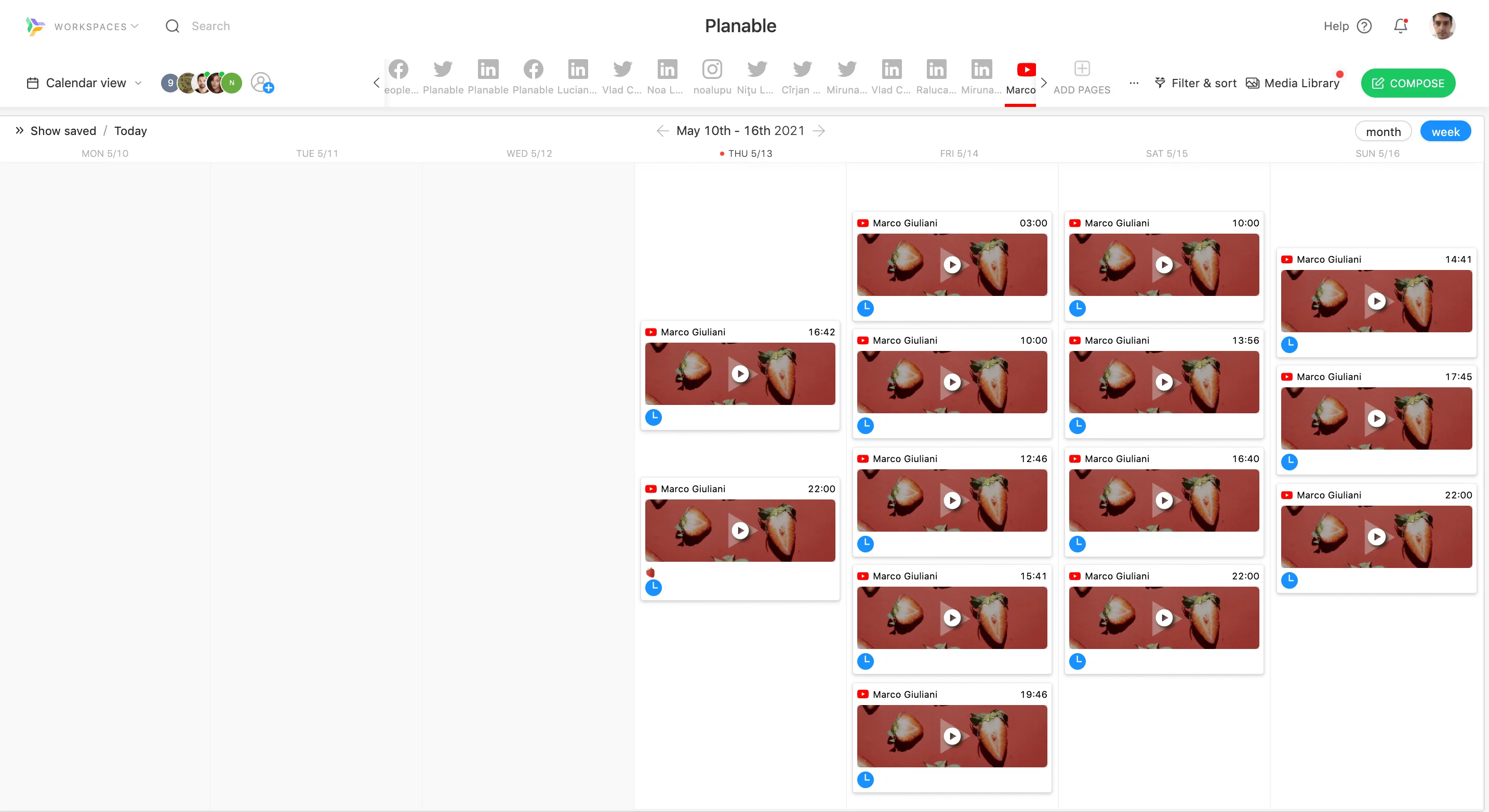 planable youtube marketing schedule youtube videos