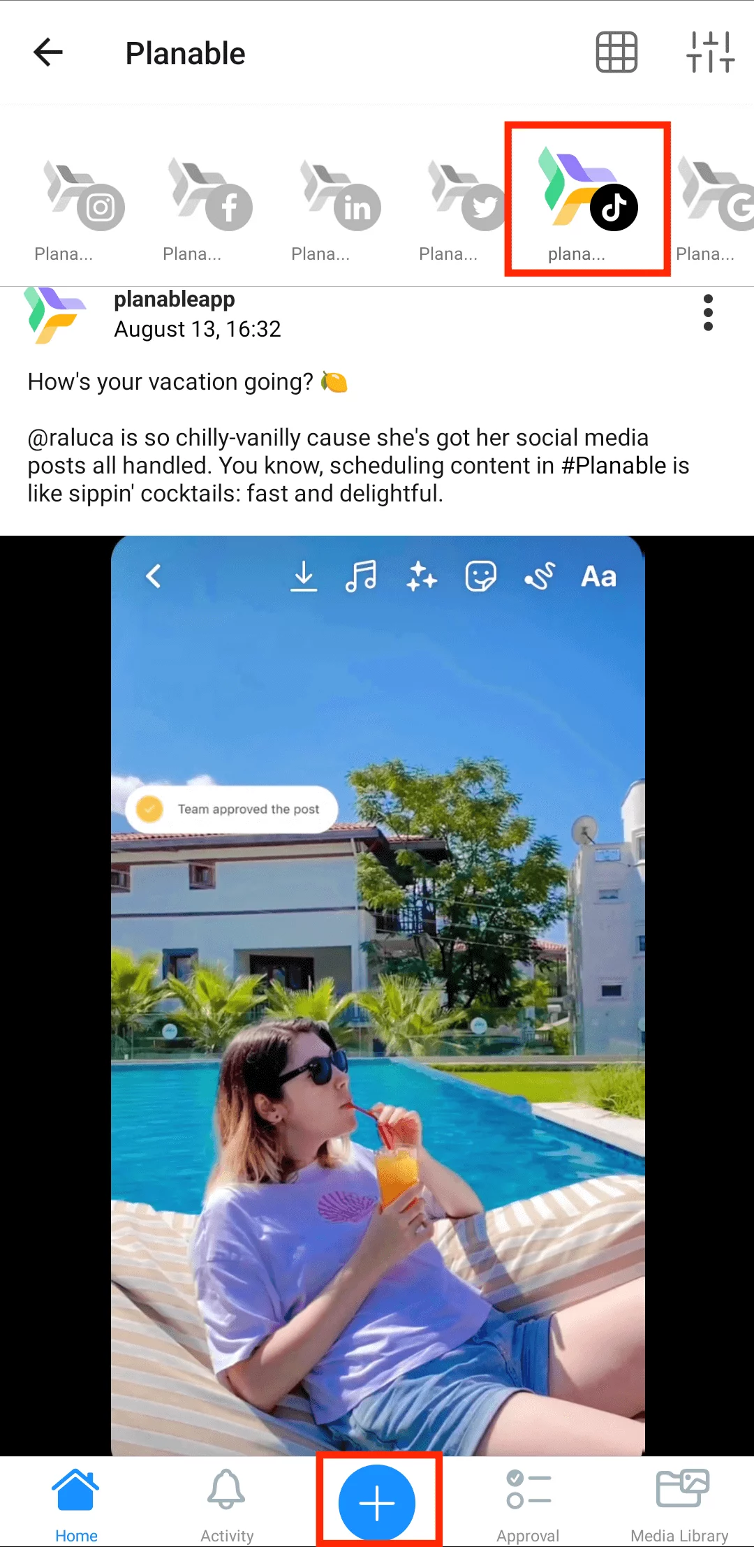 tiktok page in the planable app on mobile
