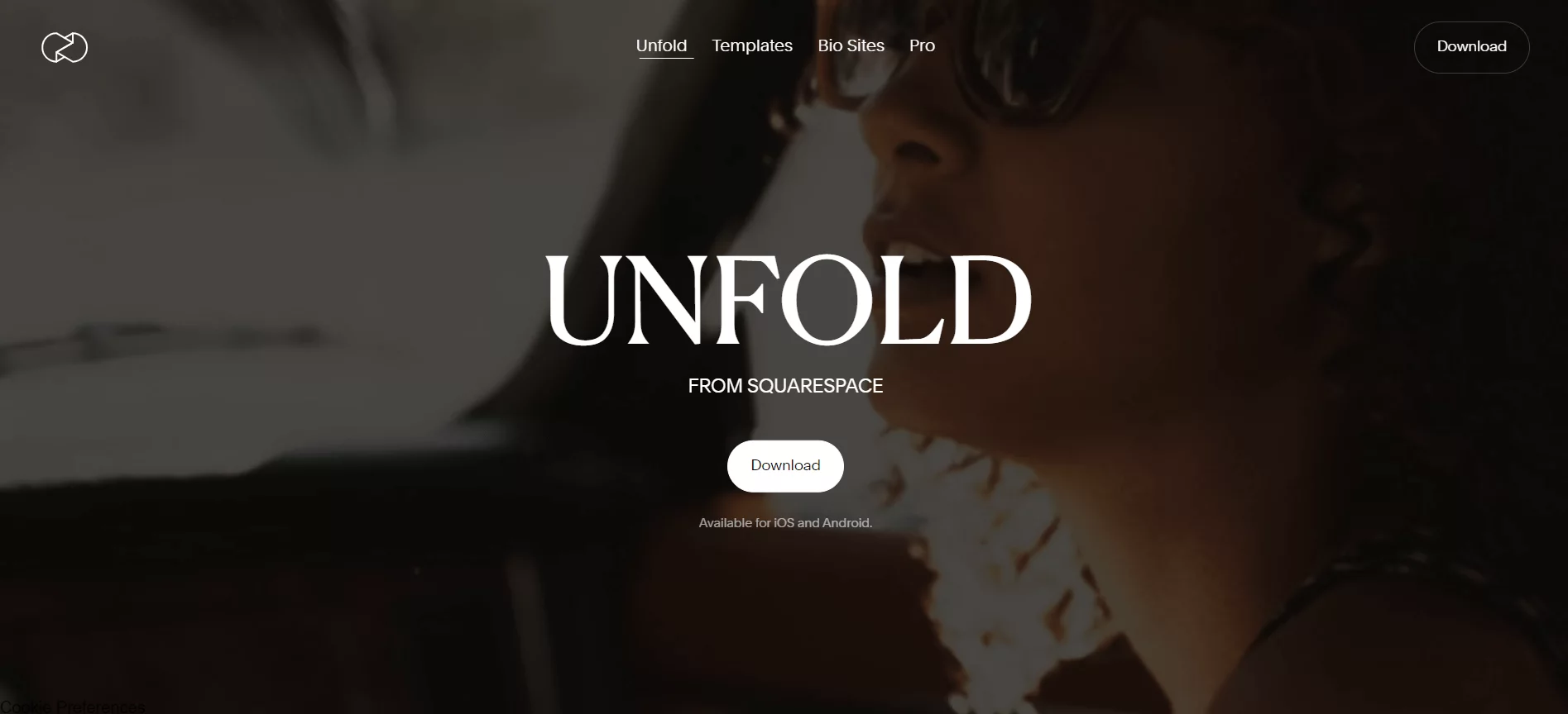 Unfold's minimalistic homepage