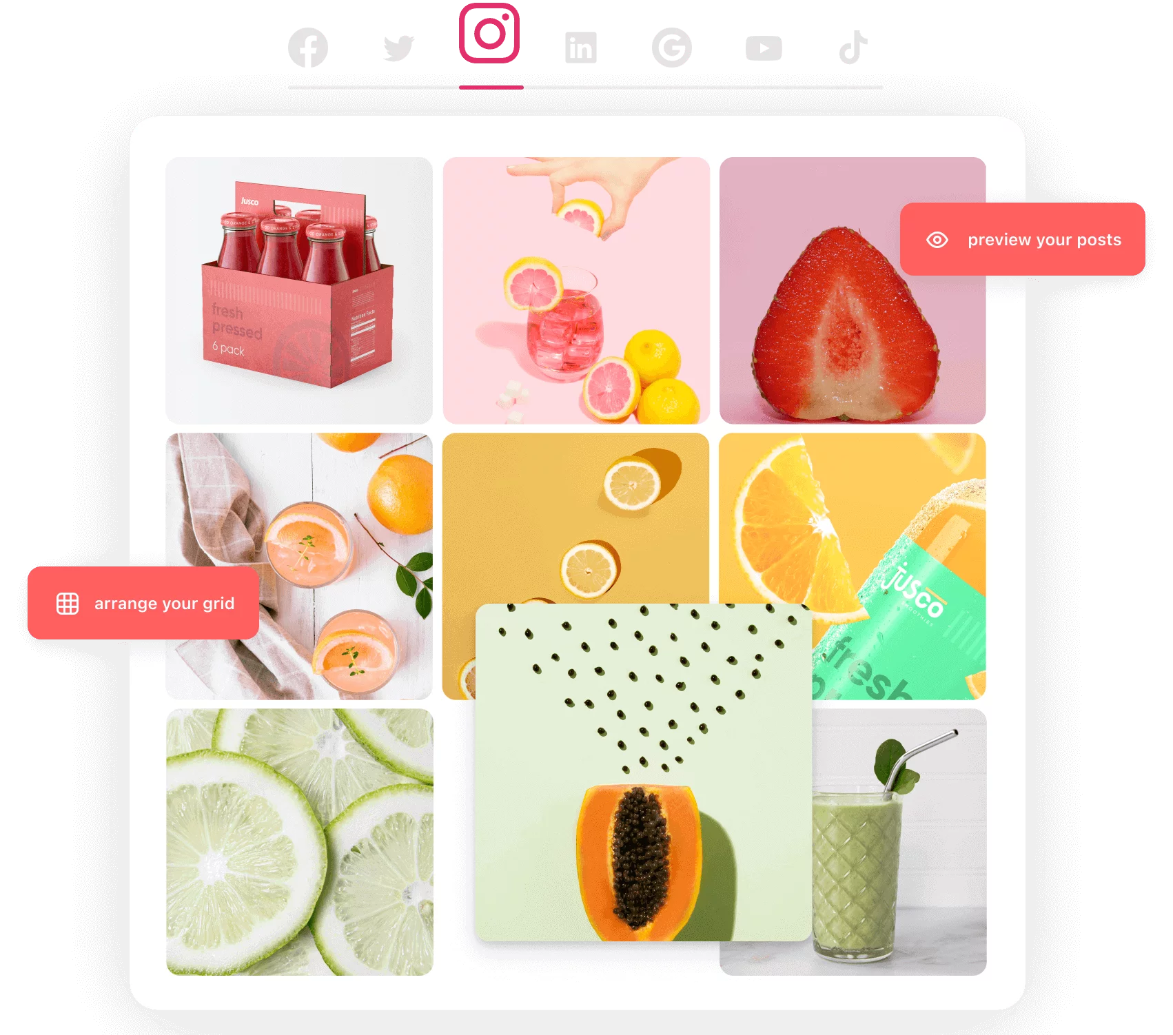 Instagram posts arranged in grid view in Planable app