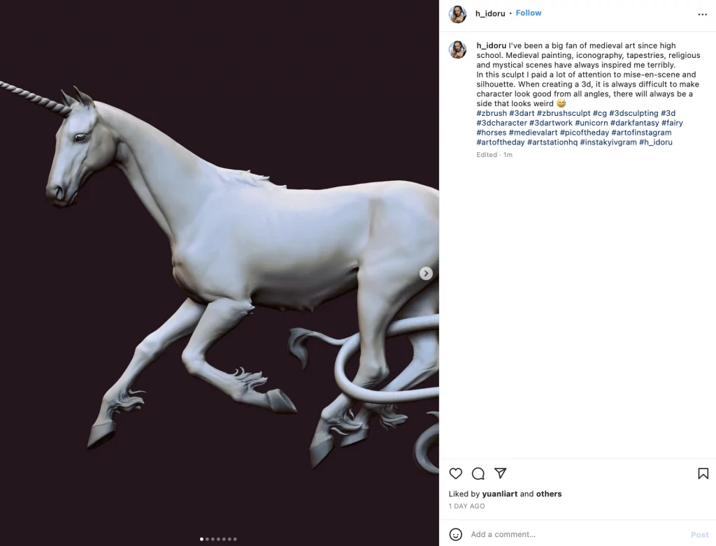 3D illustration of a white unicorn