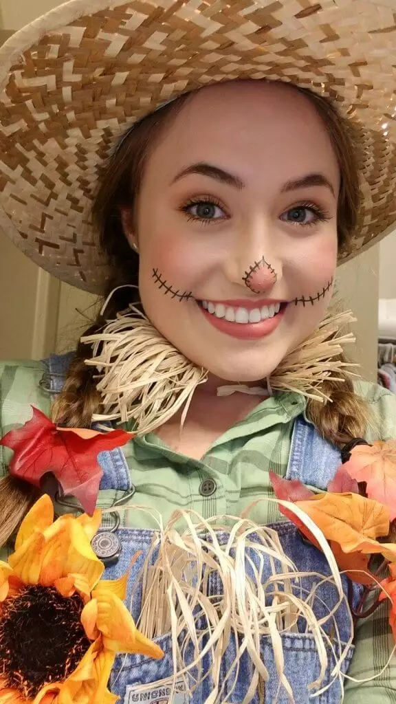 Woman dressed up as scarecrow for Halloween