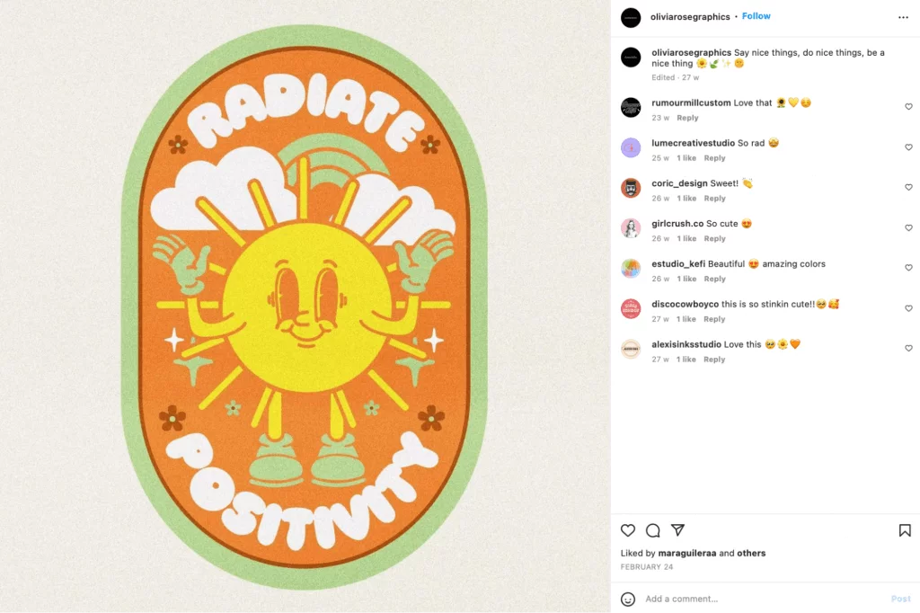 Poster with "Radiate positivity" slogan with an illustration of sun with a smiling face