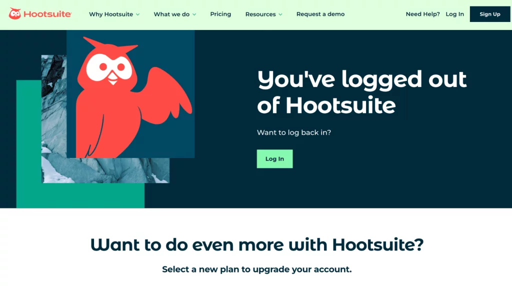 log out screen on Hootsuite website