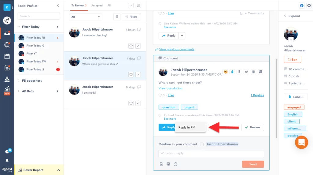 Agorapulse social media inbox