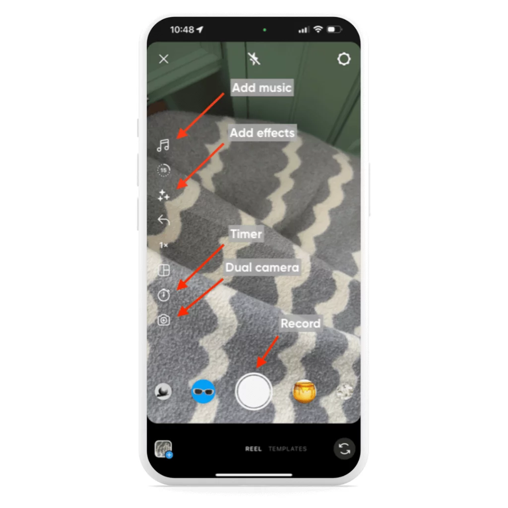 how to add music, effects, a timer and record footage in the instagram reel composer